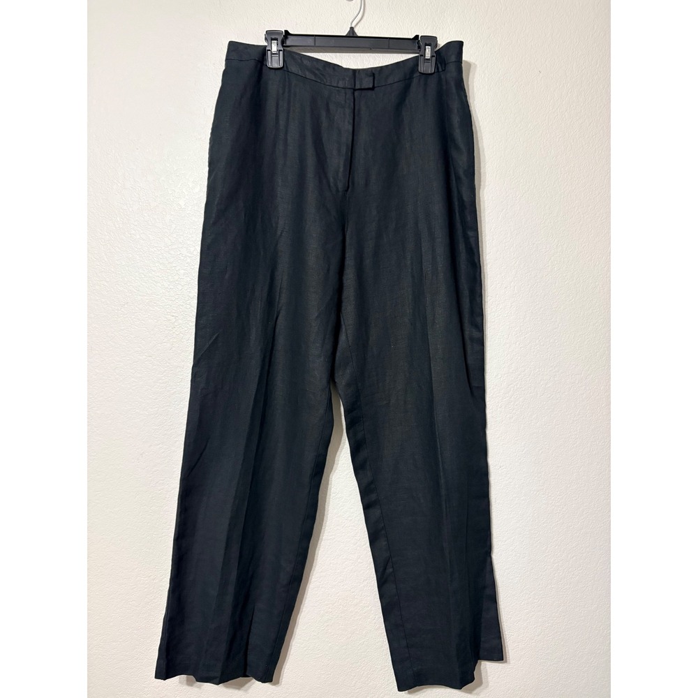 Deane & White Black 100% Linen Wide Leg Flat Front Trousers Pants Womens Size 16
